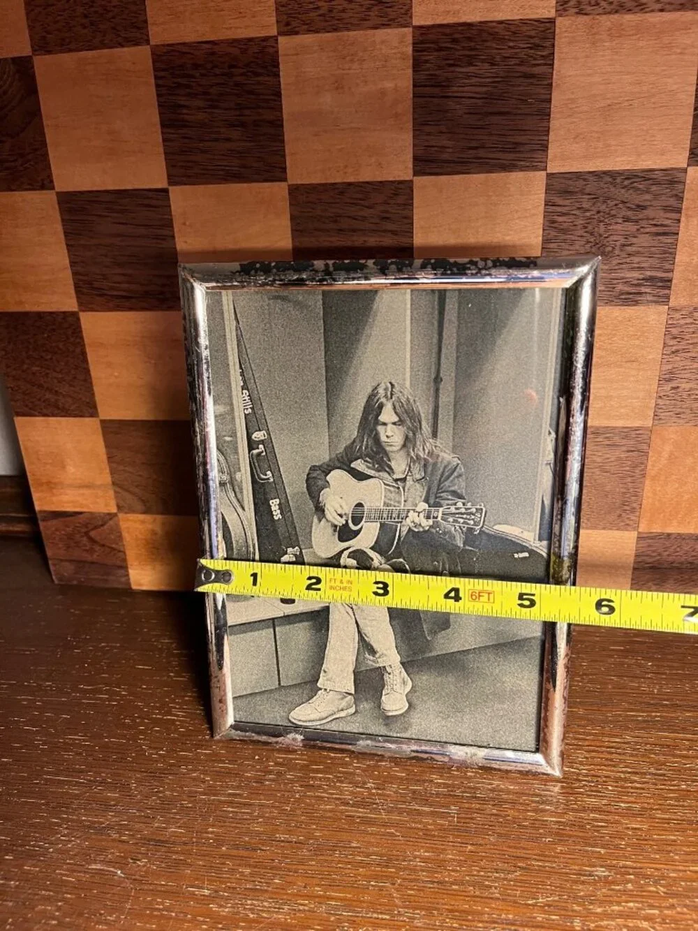 Distressed Picture Frame with Neil Young Magazine Picture A758